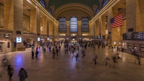 New York, New York, USA - October 12 2018: Time lapse video from Grand Central Station in New York