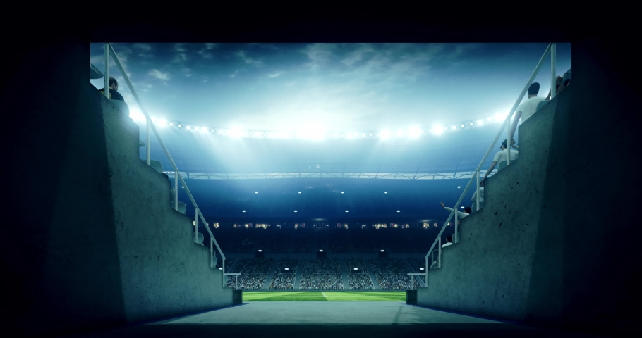 4k footage of a professional soccer stadium. The stadium was made in 3d without using existing references. Royalty-Free Stock Footage #1031169131