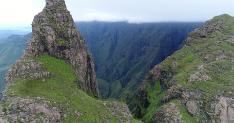 Cliff faces and peaks of the Drakensberg mountains at Tugela Falls