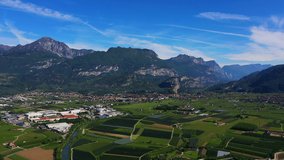Aerial video with drone, view of the city of Riva del Garda on Lake Garda, Italy.