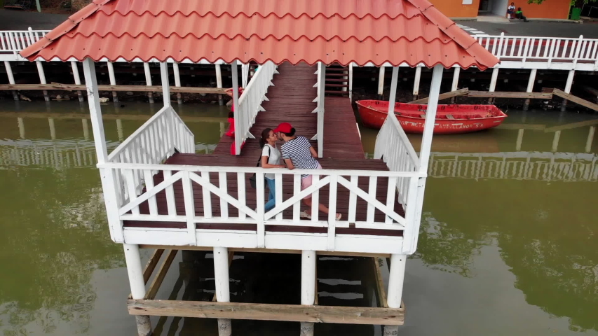 Wonderful aerial drone scene of a couple