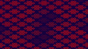Chinese pattern abstract line 3D virtual isometric lighting moving, Vintage mix modern technology concept design, glowing on dark blue background seamless looping animation 4K with matte alpha channel