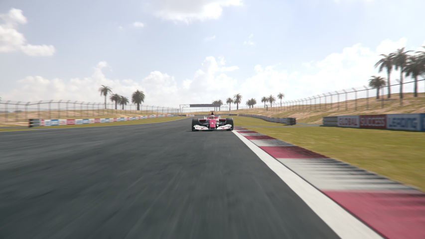 Generic formula one race car driving along the homestretch over the finish line - dynamic front view camera - realistic high quality 3d animation - my own car design Royalty-Free Stock Footage #1031204558