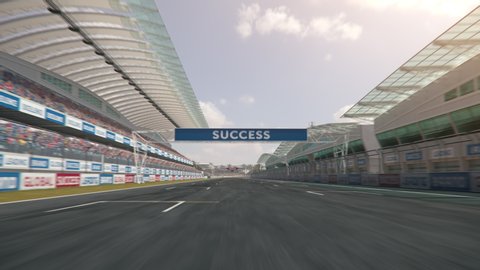 POV shot of a formula one race car driving along the homestretch over the finish line - realistic high quality 3d animation - my own car design - no copyright/trademark infringement
