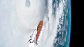 Realistic 3D Animation of Space Shuttle Launching over earths atmosphere and hurricane. Elements of this video furnished by NASA.