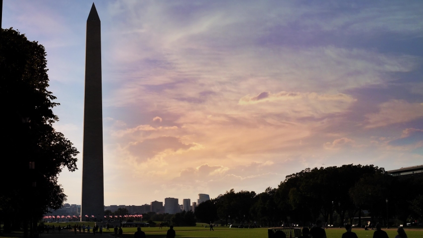 Beautiful sunset by the Washington Monument on the National Mall in Washington, D.C