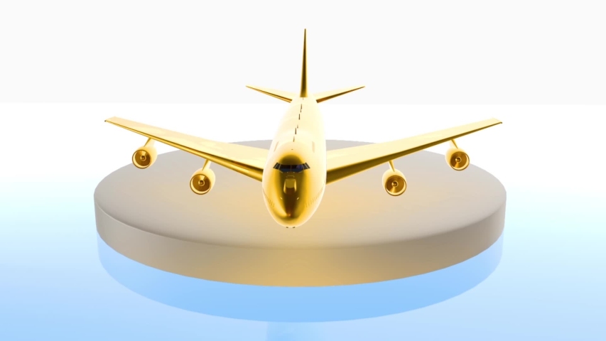 3D Rendering.Gold Aircraft Animation on white background