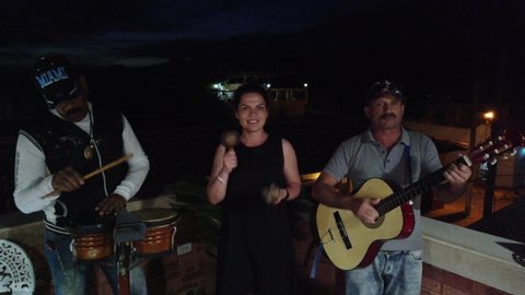 Trinidad, Cuba - April 2019: Cuban musicians perform in a restaurant or cafe.