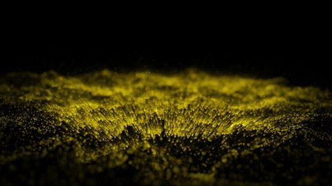 Golden glitter glimmer movement on black background, Motion abstract of particles