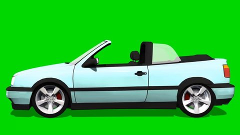 cabriolet car driving isolated on green screen 
