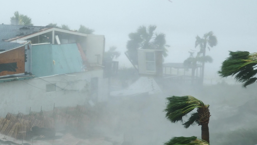 Category 5 Hurricane Michael Rips Window Out of House Royalty-Free Stock Footage #1031247620