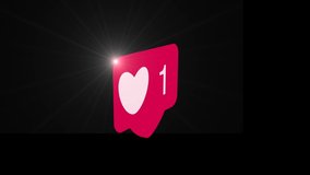 Social media red Love Hearts counter icon animation on green screen. Good for marketing concept or short video background for social networks story. 4K footage with lens flare