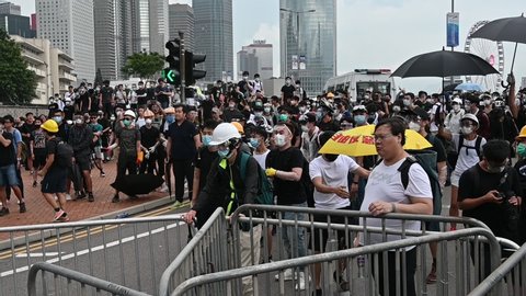 HONG KONG - June 12, 2019: Anti-Extradition Bill Protest in Hong Kong. Protestors are surrounding HK Legislative Council building to stop the bill.