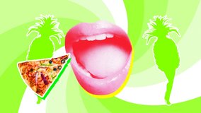 Seamless young animation of slices of pizza,hamburgers and mouths. Stop motion minimal comic teenager style background. Fast food pop art concept. Contemporary art collage. - Powered by Shutterstock - Get 15% off with code: PIKWIZARD15