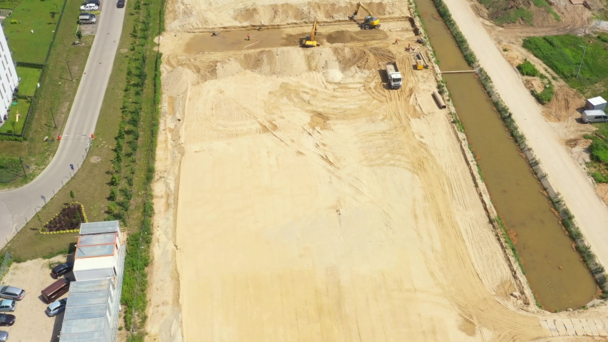 Road construction machinery on the construction of highway.Aerial View