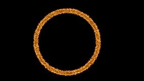This stock motion graphics video shows a ring of fire blazing over a dark background.

