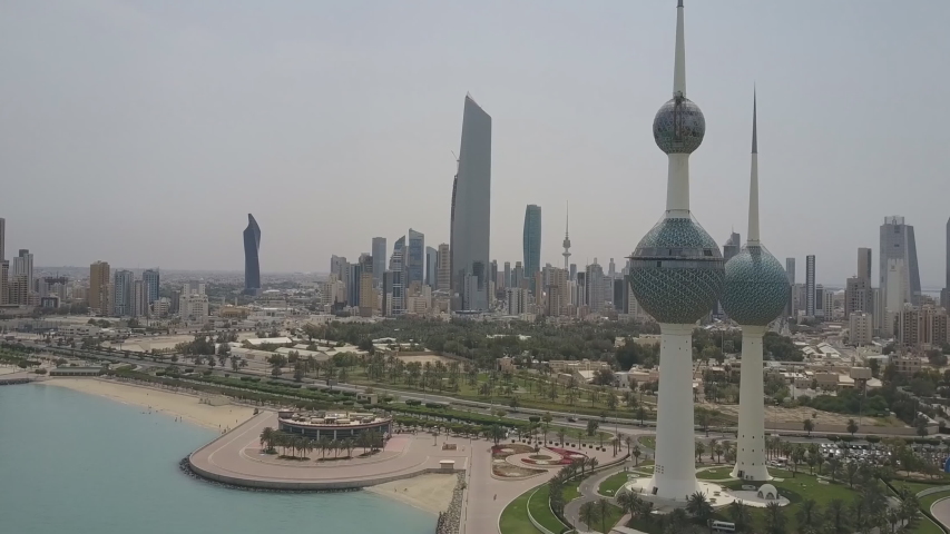 Aerial view of the Kuwait Towers. Royalty-Free Stock Footage #1031318801