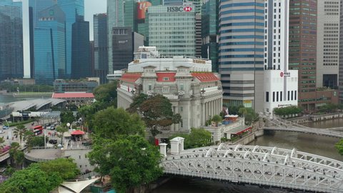SINGAPORE - FEBRUARY 10 2019: city day time downtown famous hotel bridge aerial panorama 4k circa february 10 2019 singapore.