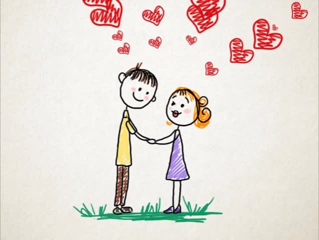 hand draw cute couple looking at  love and flying hearts
