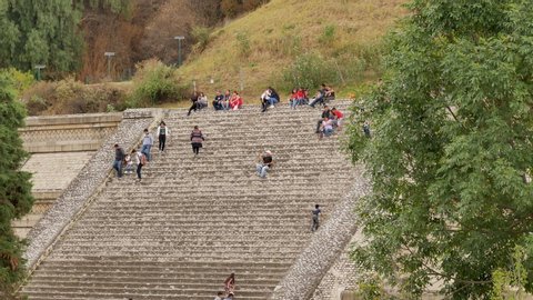 Great Pyramid of Cholula with tourist at day. Archaeological site of Mexico, Puebla, in June 2, 2019.