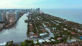 South Florida aerial drone footage residential homes on water