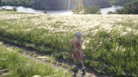 Beautiful girl in dress and hat on the field in the setting sun. - Powered by Shutterstock - Get 15% off with code: PIKWIZARD15