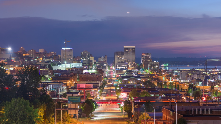 tacoma washington usa skyline night Stock Footage Video (100% Royalty ...