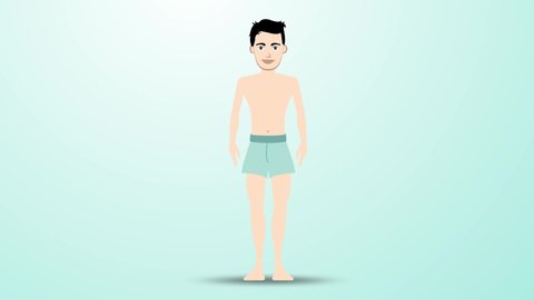 weak thin man transform to muscle in 2d flat design animation