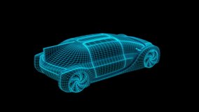 Wireframe rendering of Autonomous electric car driving on highway. Digital Twin concept.  3D rendering animation. - Powered by Shutterstock - Get 15% off with code: PIKWIZARD15