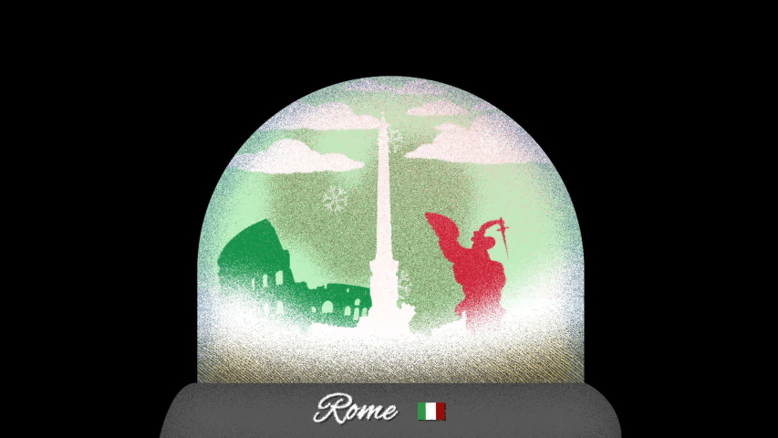 Rome Snow Globe Cartoon Animation in Seamless Loop