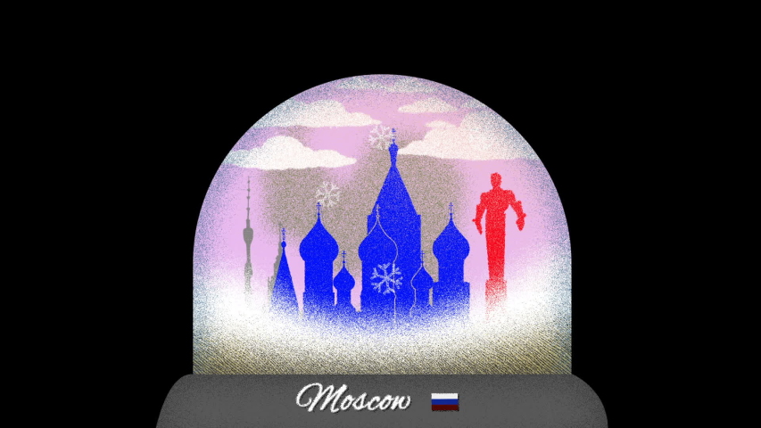Moscow Snow Globe Cartoon Animation in Seamless Loop