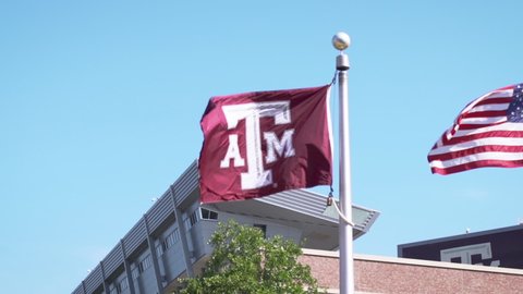 College Station, Texas - June 12 2019: Texas A&M flag in the wind