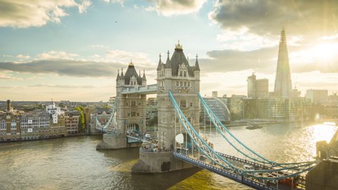 time lapse London skyline with Tower bridge, UK