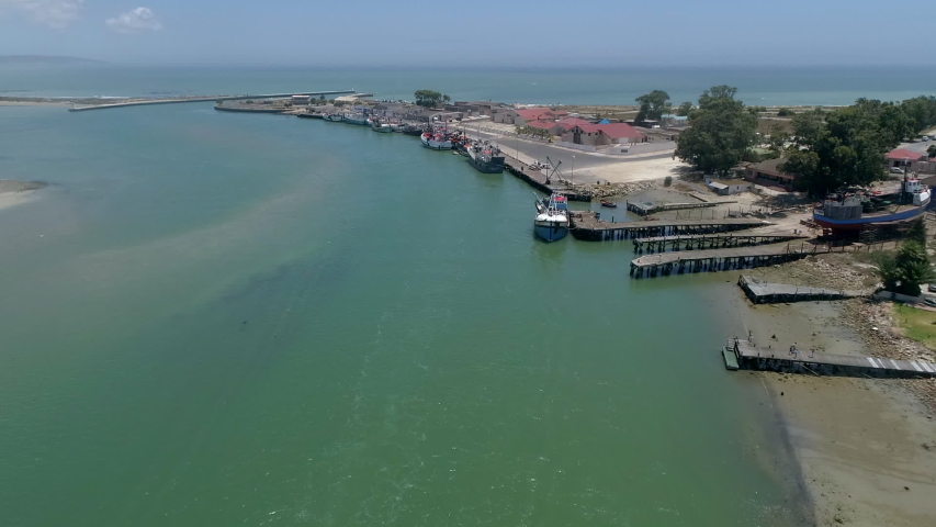 Aerial footage over the mouth of the Berg River at the west coast town of Veldrift in South africa