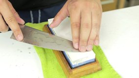 whetstone sharpening knife, Japanese stone sharpening, chef sharpening his tools, chef knife.
(video is with my hands, video on a tripod)