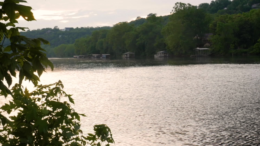 Lake Taneycomo in Missouri with boats on the water time lapse