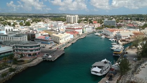 Aerial drone shot of a popular landmark in Bridgetown, Barbados. Camera pull back or track out