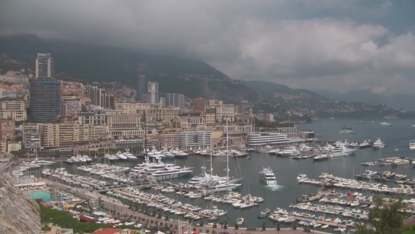 Cityscape of th Port of Monaco, Monte Carlo, with Yachts, High Rise Buildings on the French Riviera