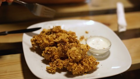 Restaurant dish - Baked Cornflake Crusted Chicken Nuggets and mayonnaise sauce