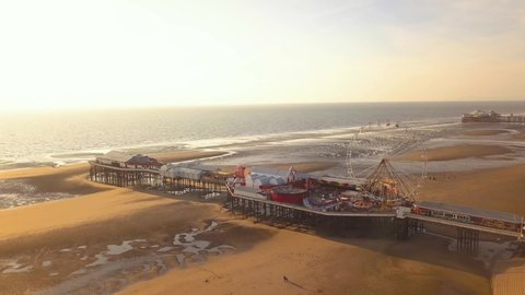 4K Drone Shot of Blackpool Pleasure Beach and Ferris Wheel 