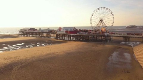 4K Drone Shot of Blackpool Pleasure Beach and Ferris Wheel 