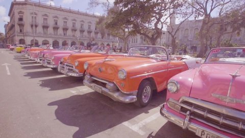 HAVANA CUBA - CIRCA 2018 - Beautiful classic cars line the streets of Havana Cuba.