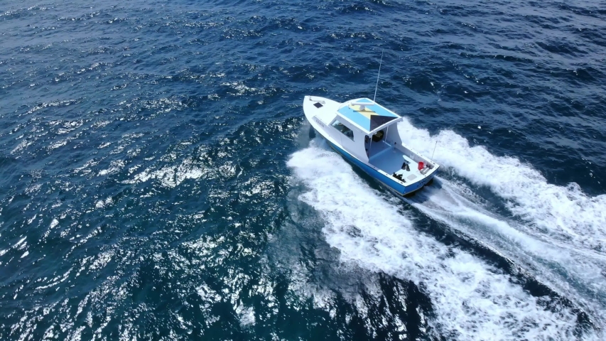 Fishing Boat Speeding Through The Sea Of Grand Bahama, Bahamas | Shutterstock HD Video #1031474768