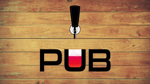 Pub Craft Beer Tap with Letters Animation.
Blonde, dark and red styles. Wood tables 4k background.