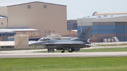 OKLAHOMA CITY, OKLAHOMA / USA - June 2, 2019: A United States Air Force F-16 Fighting Falcon at the Tinker Air Force Base airshow.
