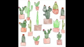 Cute cactus digital painting process clip