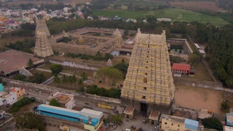 Ekambareswarar temple in Kanchipuram, India, 4k aerial drone
