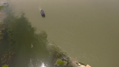 Ganga river meeting Kaveri, Mayapur, India, 4k aerial 
