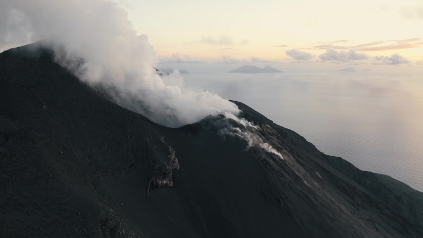 Volcanic Eruprtion on the island of Stromboli in Italy