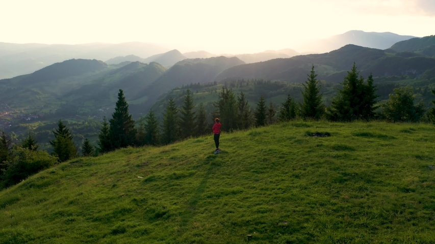 4k aerial drone video with Transylvania hills in a beautiful summer sunset light